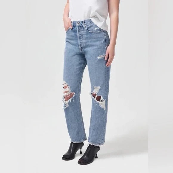 AGOLDE 90's Distressed Mid Rise Straight-Leg Loose Fit Jean Size 29 - Picture 1 of 10